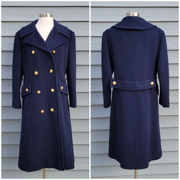 Vintage 50s Navy Blue Wool Double Breasted Greatcoat Military Trench Coat